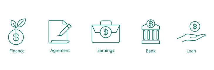 Finance, Agreement, Savings, Bank, and Loan Vector Icon Set