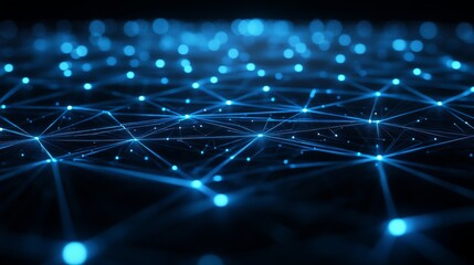 Obraz premium Blue Background with Glowing Blue Lines and White Digital Grid Representing Technology and Data Visualization with Geometric Spider Web Pattern