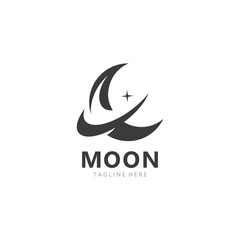 Moon elegant crescent and star logo design line in simple style outline background template