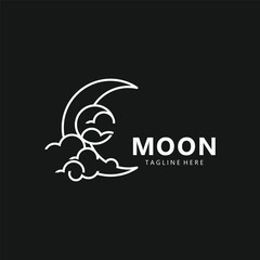Moon elegant crescent and star logo design line in simple style outline background template