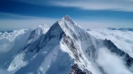 Obraz premium High altitude aerial shot of snow-covered mountain peaks, untouched pristine environment