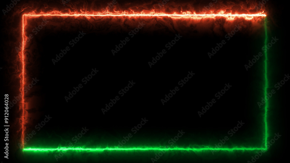 Poster bright neon fire red and green effect rectangle frame loop background. glowing neon rectangles abstr