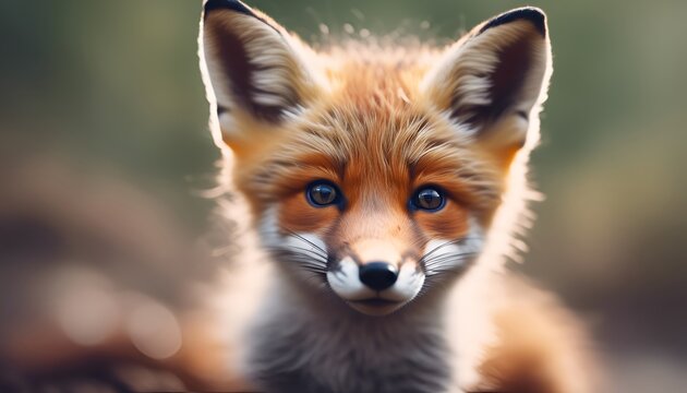 cute young fox cub in the wild with blurred background