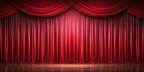 Red curtain panorama background for theatrical or entertainment industry concepts, red, curtain, background, stage, theater