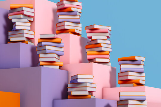 Colorful book stacks on geometric cubes