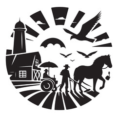 Fototapeta premium Farm animal logo design vector silhouette.