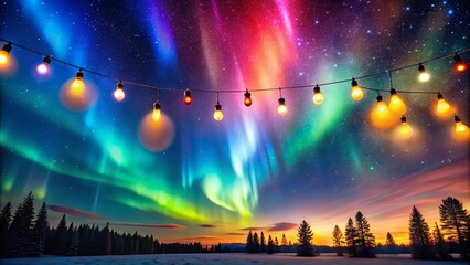 Fototapeta premium Majestic display of colorful lights in the night sky, Northern lights, Aurora Borealis, astronomical phenomenon, beauty