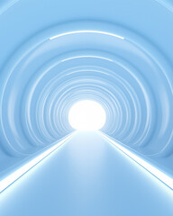 Obraz premium Background image in a high-tech blue tunnel with blue lights on the ceiling.