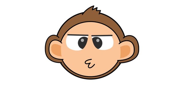 Monkey Face Cartoon Animation in Transparent Background. Suitable for Animal Sticker Video Element