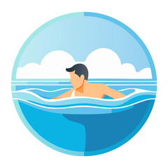 Fototapeta premium Swimming sport icon with sea, clouds and sky background