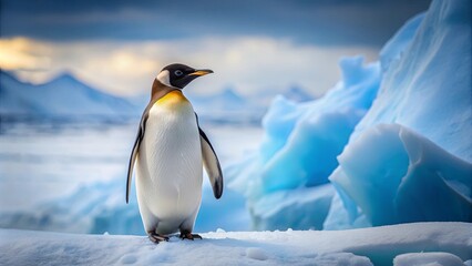 Naklejka premium Penguin in snowy polar regions, penguin, Antarctica, cold, ice, wildlife, cute, bird, arctic, nature, snow, waddle