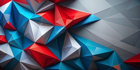 Abstract geometric shapes in red, blue, and gray pattern arranged in , geometric, abstract, shapes, red, blue, gray, pattern