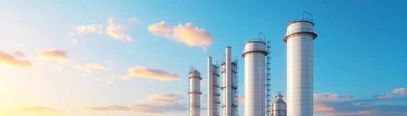 Obraz premium Oil processing, large distillation towers, 3D Style illustration