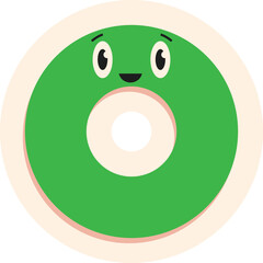Cartoon illustration of a green circle character smiling