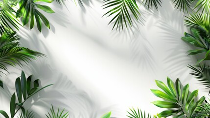 Obraz premium White background with tropical foliage shadows. Summer tropical travel concept