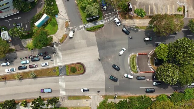 Aerial view of Bintaro, South Tangerang, aerial drone view of Bintaro streets.