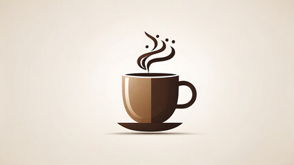 Obraz premium A Minimalist 2D Flat-Style Icon of a Coffee Cup with Steam, Using Simplistic Shapes and Monochromatic Colors, Set Against a Plain White Background
