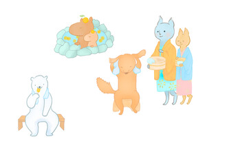 温泉を楽しむ動物たち