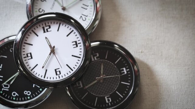 Close up Clock Face in Time Lapse. clock face time passing by. Time lapse on white Clock.