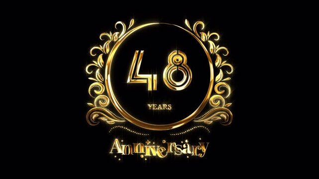 48th Anniversary Celebration. Happy 48 Years Anniversary Animation in Gold Color on the Transparent Background, Alpha Channel. Great for greetings, celebrations, events, and gifts.