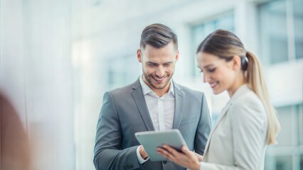 Salesperson using digital tablet to assist customer
