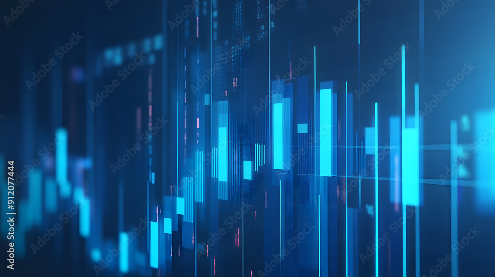 Aufkleber abstract blue financial data visualization with glowing lines..