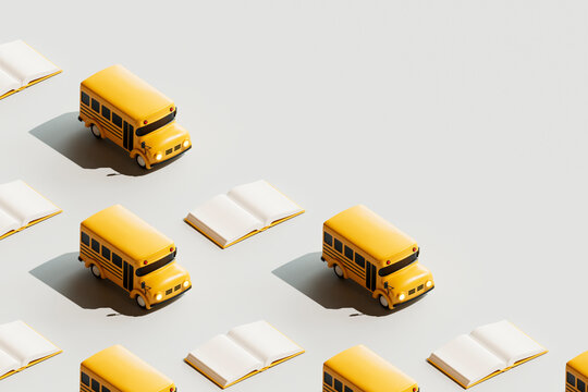 School Buses and Books in Repeating Pattern