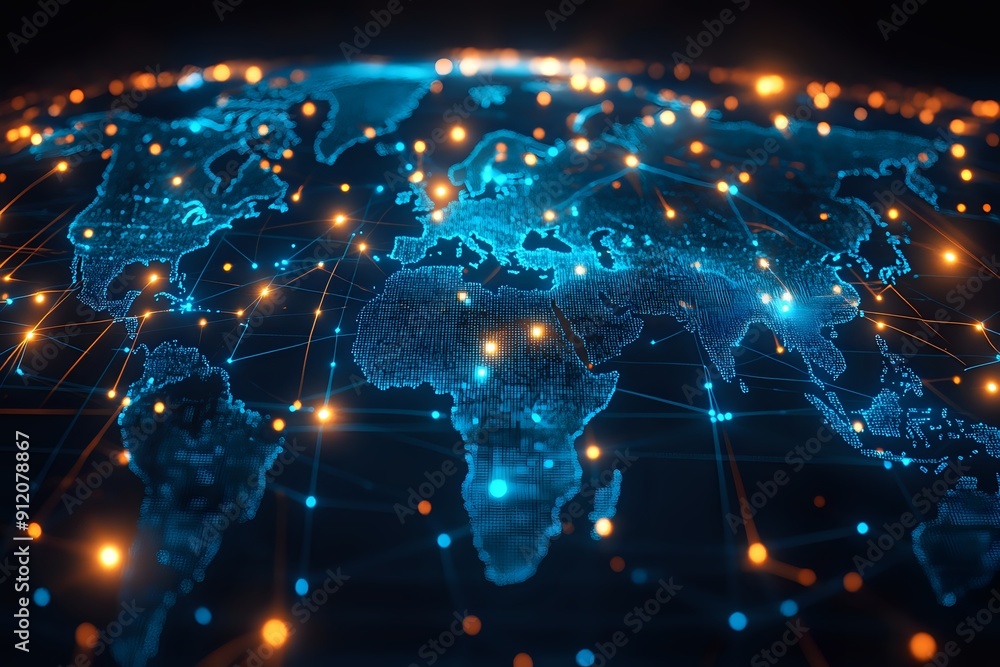 Poster global network connections: illuminating data transfer across continents
