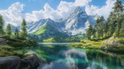 Fototapeta premium Crystal Clear Lake with Mountain Backdrop 
