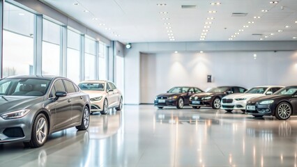 Obraz premium Modern car dealership showroom with luxury vehicles 
