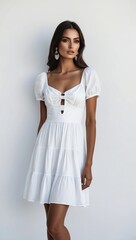 Fototapeta premium woman in white plain background pictorial model shoot portrait