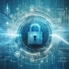 Fototapeta premium Abstract cyber security concept with a padlock icon, network data and dynamic lines on a light blue background 