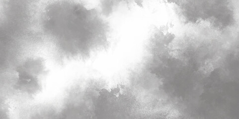 Abstract white and gray isolated cloud cumulus clouds. Gray aquarelle painted realistic fog or mist smoky textured canvas design. White and ash messy wall stucco texture background.