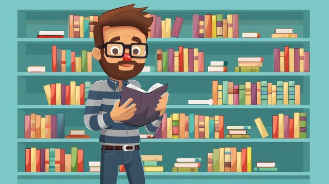 Cartoon vector person downloading an e-book on an e reader