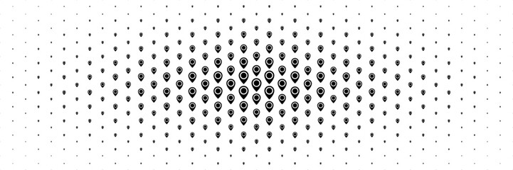 horizontal black halftone of map and location pointer spread from center for pattern and background.