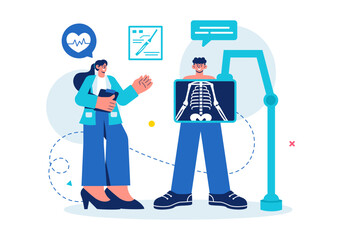 Roentgenography Vector Illustration with Fluorography Body Checkup Procedure, X-ray Scanning or Roentgen in Health Care in a Flat Cartoon Background