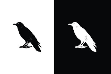 Crow icon silhouette illustration. Vector, isolated black silhouette bird, crow