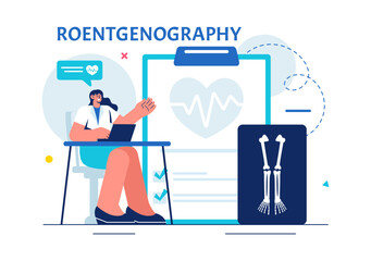 Roentgenography Vector Illustration with Fluorography Body Checkup Procedure, X-ray Scanning or Roentgen in Health Care in a Flat Cartoon Background