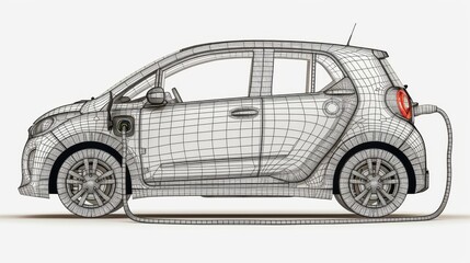 Naklejka premium Cartoon 3D outline of an electric vehicle EV with alternative electricity power source, transparent background