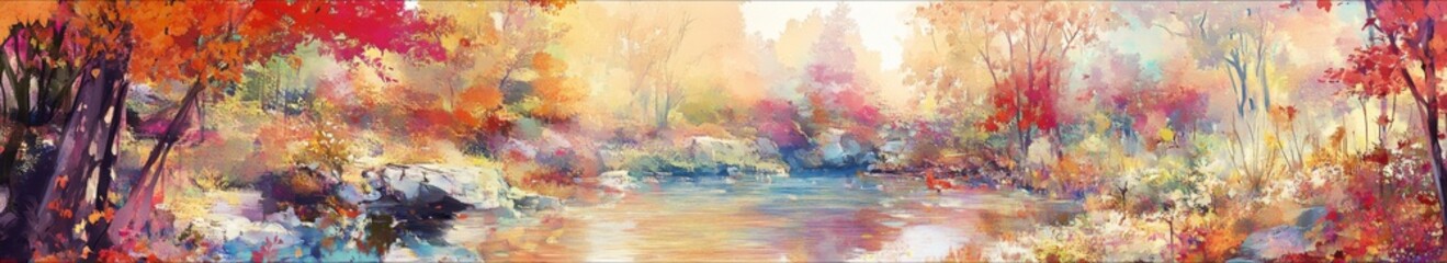 Fototapeta premium Autumn's Artistic Palette: A High-Detail Hand-Drawn Illustration Embracing the Season's Magic with a Tapestry of Rich Colors and Harvest Bounty in Anime Style.