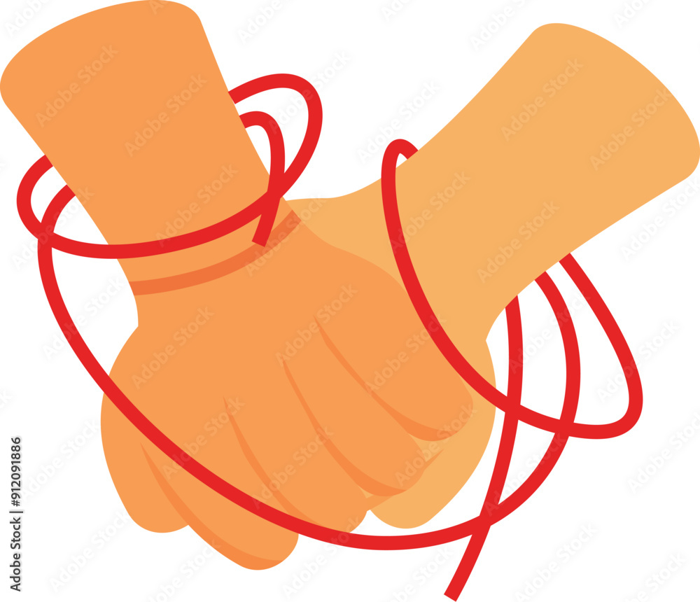 Poster two hands are holding each other tightly with red string wrapped around, showing connected love and 