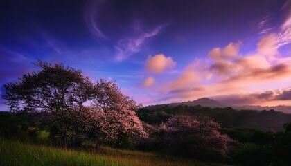 【風景イラスト】夕暮れ、紫の風景