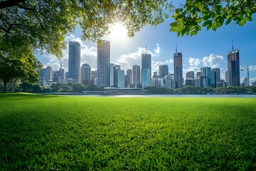 Obraz premium Green Grass and Cityscape: A Vibrant Contrast in Brisbane, Australia