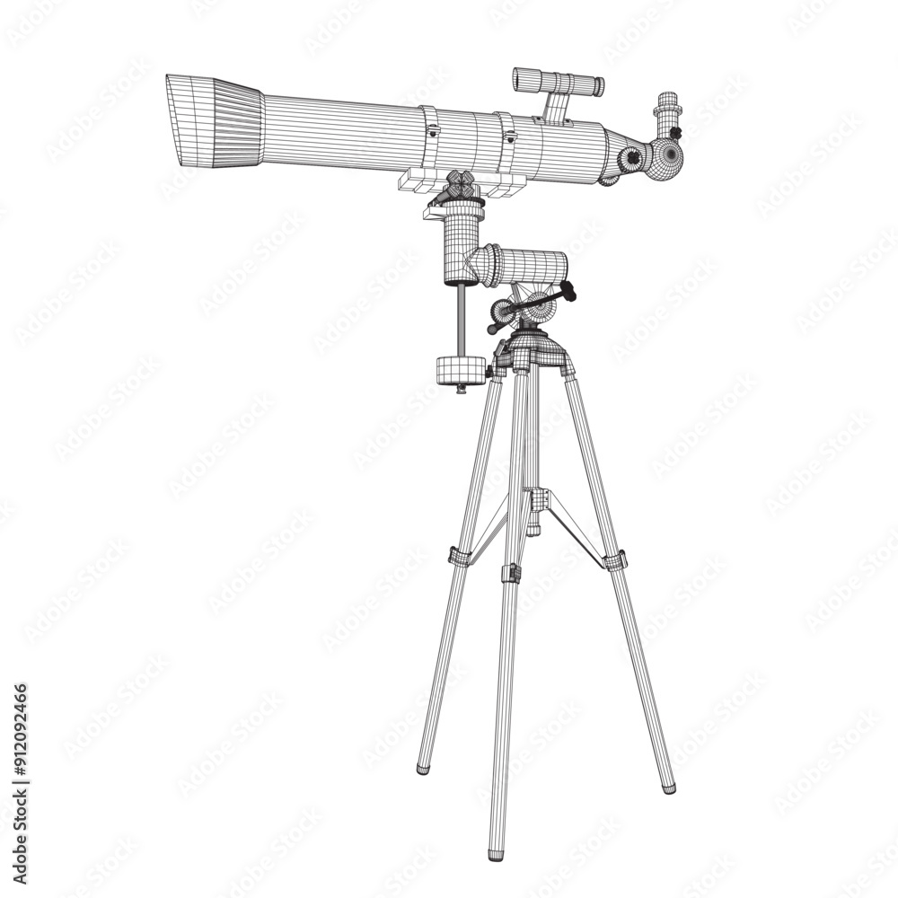 Aufkleber wireframe drawing of telescope - astronomy tool. telescope in simple outline vector illustration. 3d