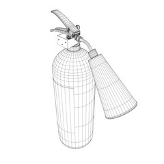 Wireframe Fire Extinguisher Icon Vector Design on White Background. Outline icon isolated on white. Fire protection, safety. 3D.