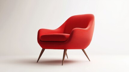 Fototapeta premium Red modern chair in empty room with shadow on wall