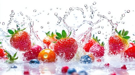 strawberry falling into water