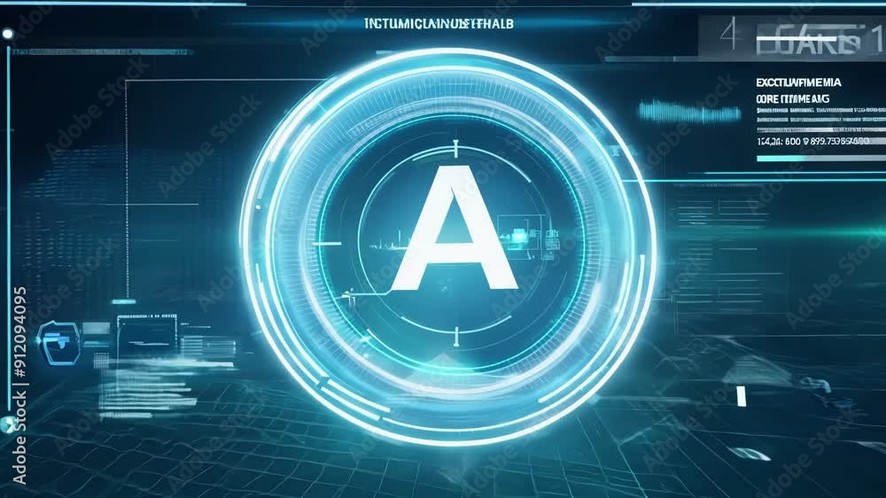 Poster a rotating holographic element appears in a high-tech interface, showcasing glowing lines and patter