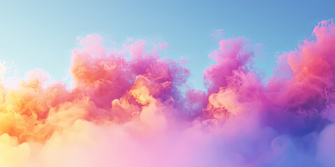 Fototapeta premium Abstract 3D render of a cloud in a pink and orange gradient with a blue background, generative AI