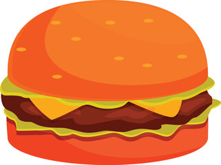 Big tasty burger with meat and cheese having orange bun isolated on white background